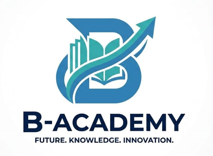 Logo B-Academy avec livre ouvert et chapeau de graduation